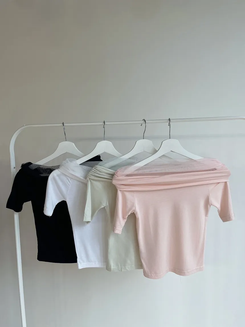 メッシュオフショルダー半袖Tシャツ | mirangmirang | 詳細画像26