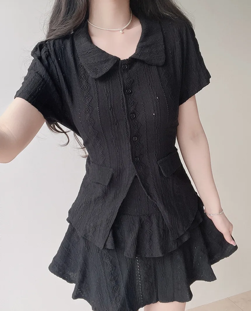 刺繍ティアード半袖バックストラップセットアップ | mirangmirang | 詳細画像10