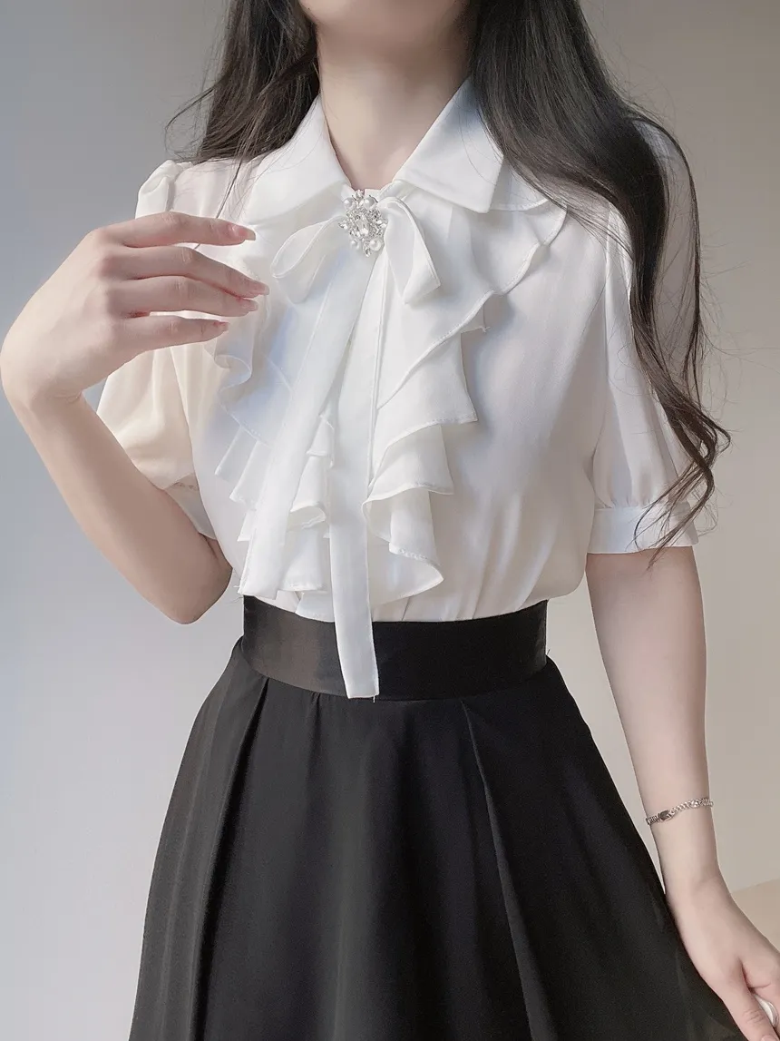 シフォンフリルブラウスブローチ付 | mirangmirang | 詳細画像7