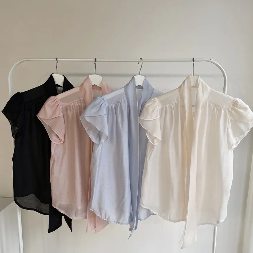 オーガンジーリボン(固定)ボウタイ半袖ブラウス | mirangmirang | 詳細画像20