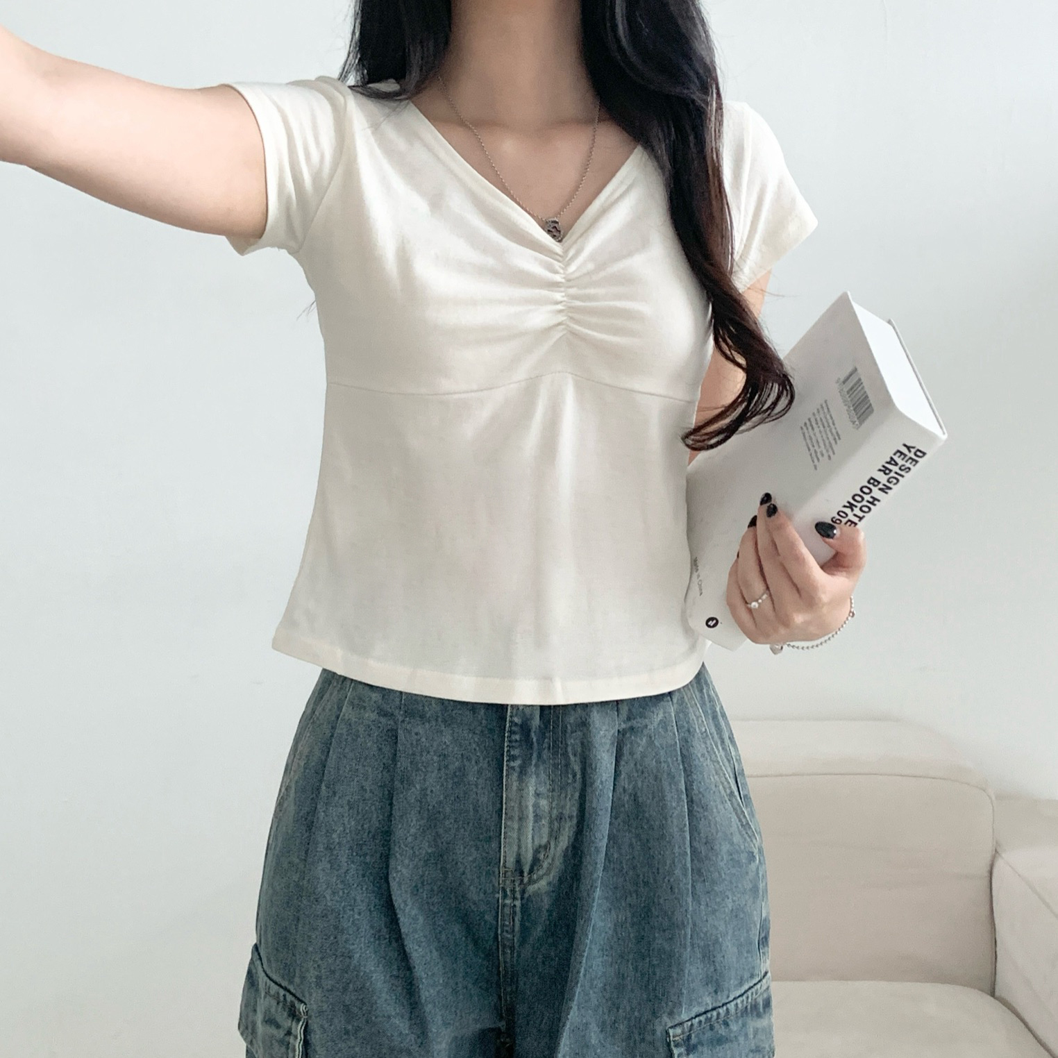 ラインスリム半袖ギャザーTシャツ | 詳細画像2