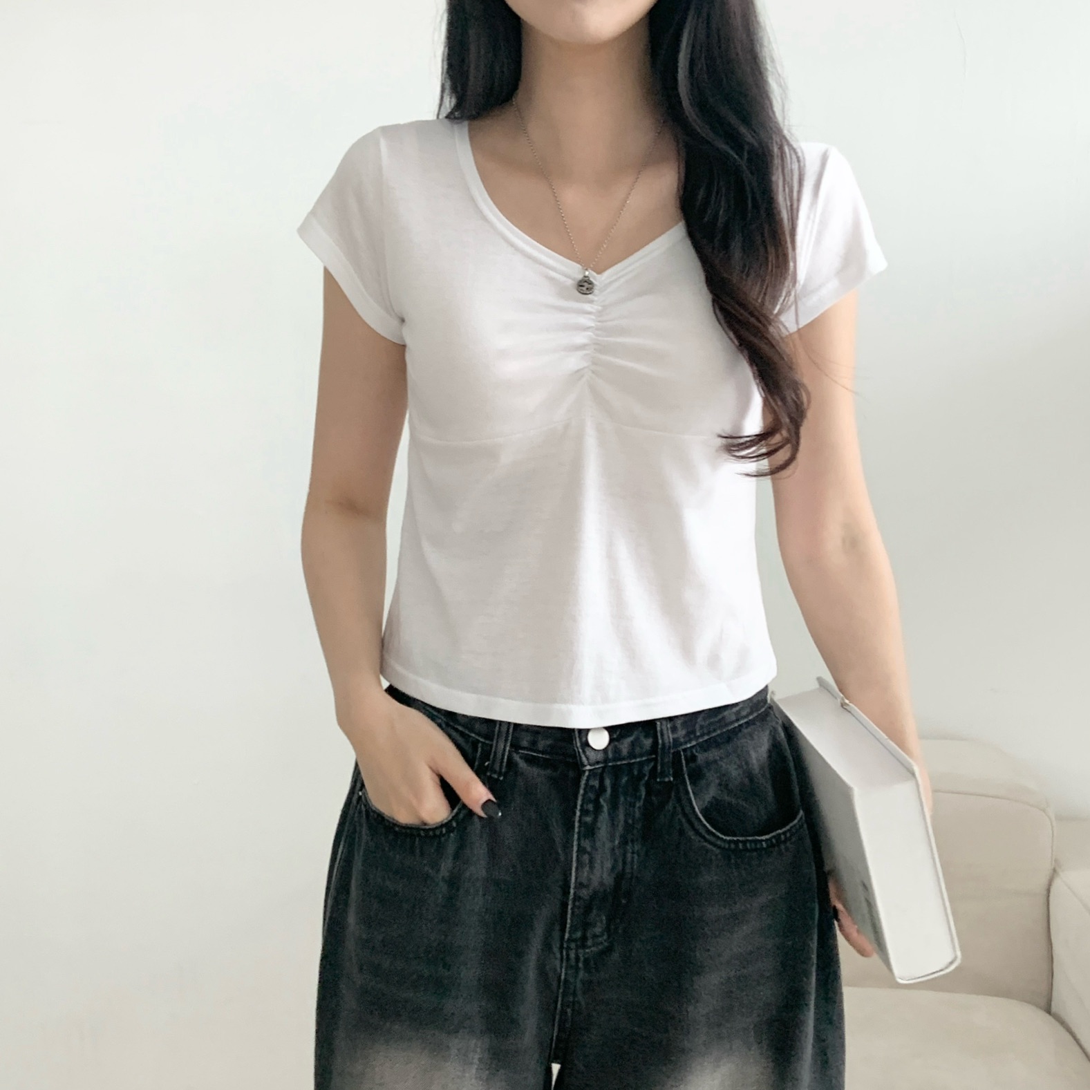ラインスリム半袖ギャザーTシャツ | 詳細画像7