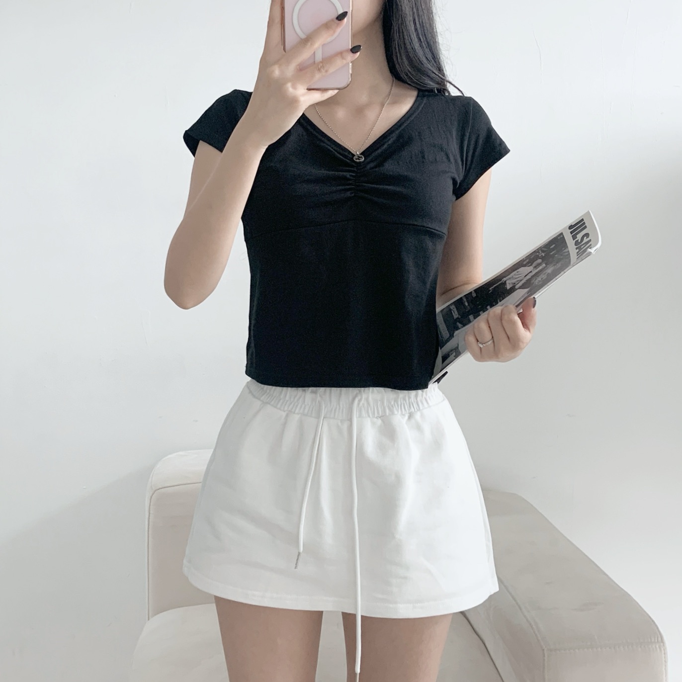 ラインスリム半袖ギャザーTシャツ | 詳細画像9