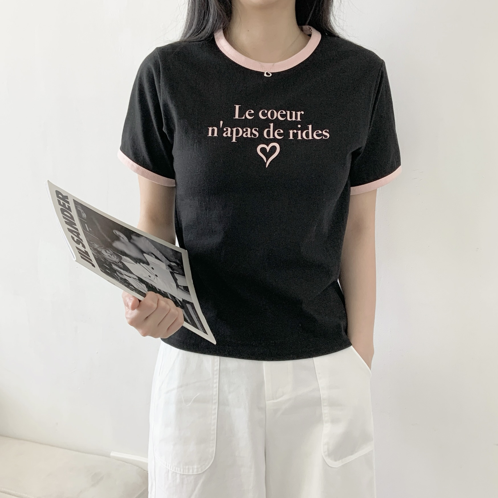 コットンラウンドネックベーシック半袖ロゴTシャツ | 詳細画像2