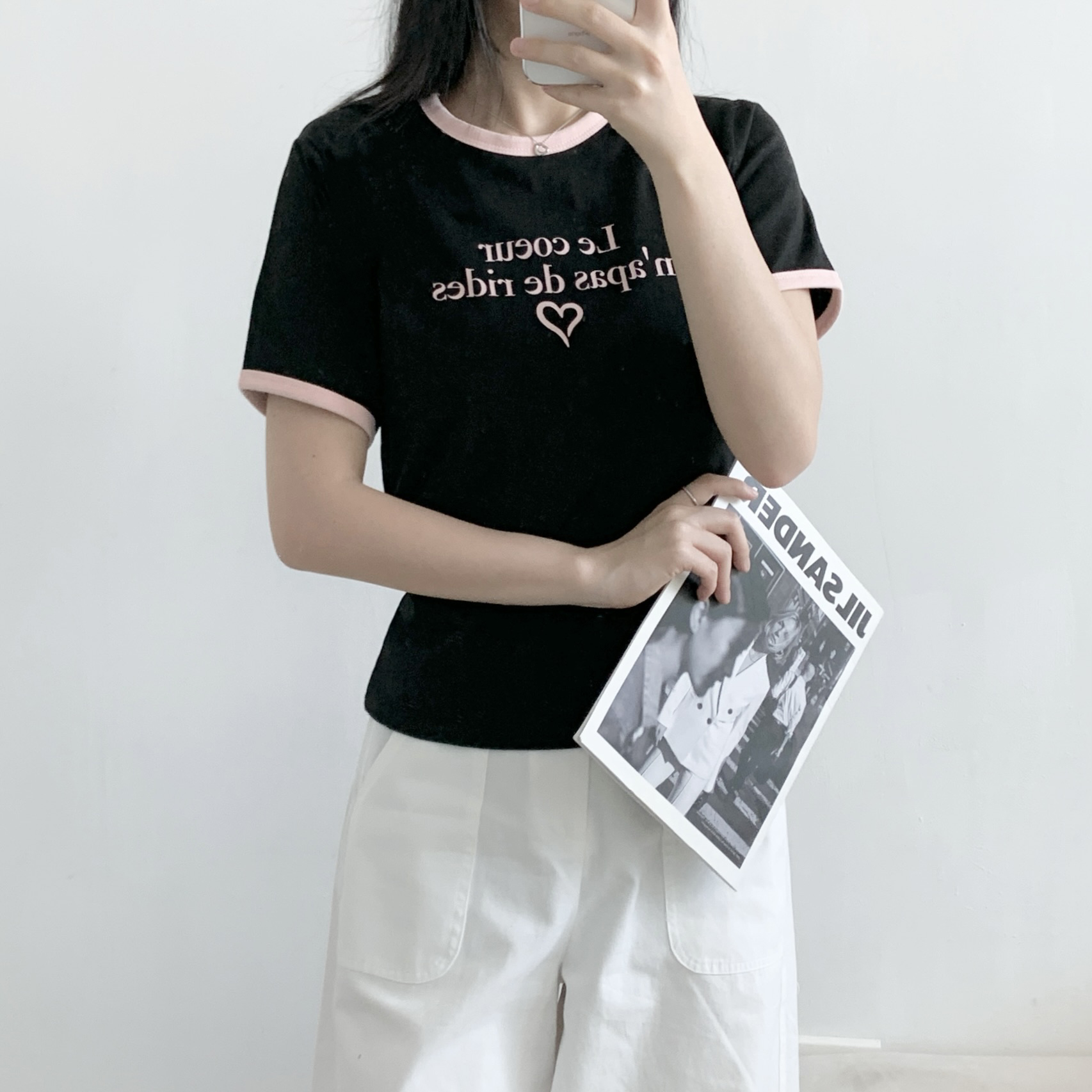 コットンラウンドネックベーシック半袖ロゴTシャツ | 詳細画像3