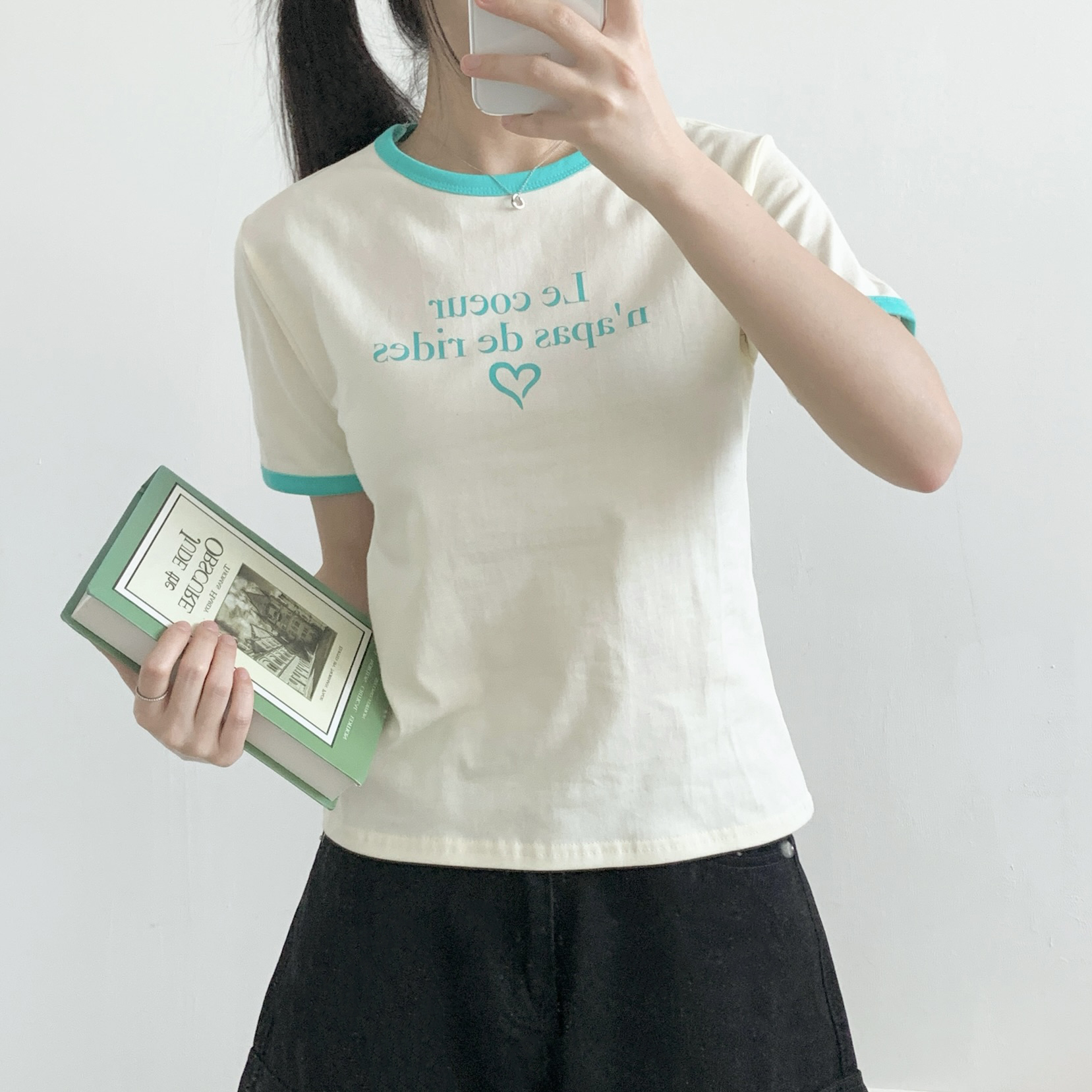 コットンラウンドネックベーシック半袖ロゴTシャツ | 詳細画像5