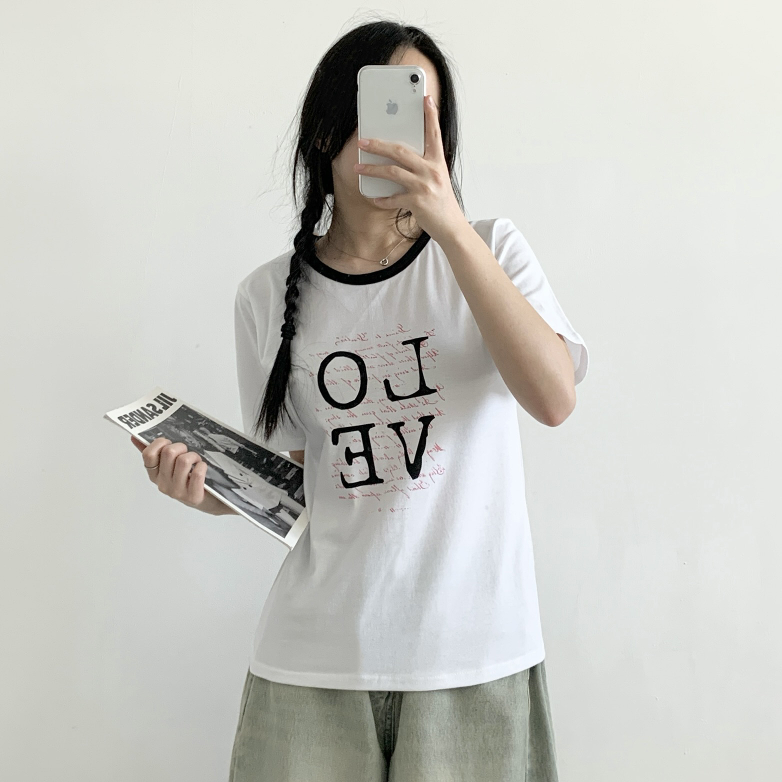 コットンラウンドネックベーシック半袖ロゴTシャツ | 詳細画像2
