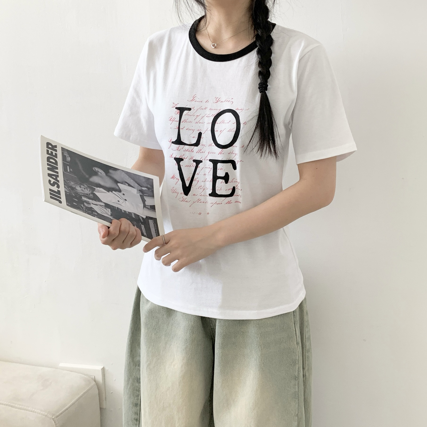 コットンラウンドネックベーシック半袖ロゴTシャツ | 詳細画像12