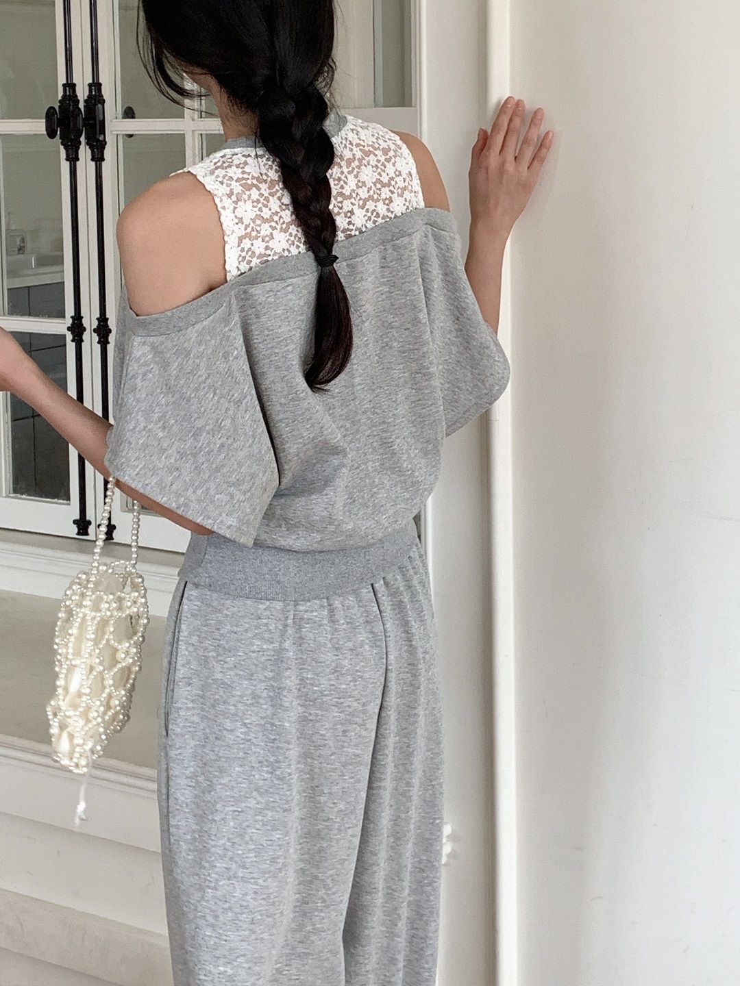 ロングオープンショルダーワイドレース配色ツーピース(トップス、ボトムス)パンツTシャツ | 詳細画像14