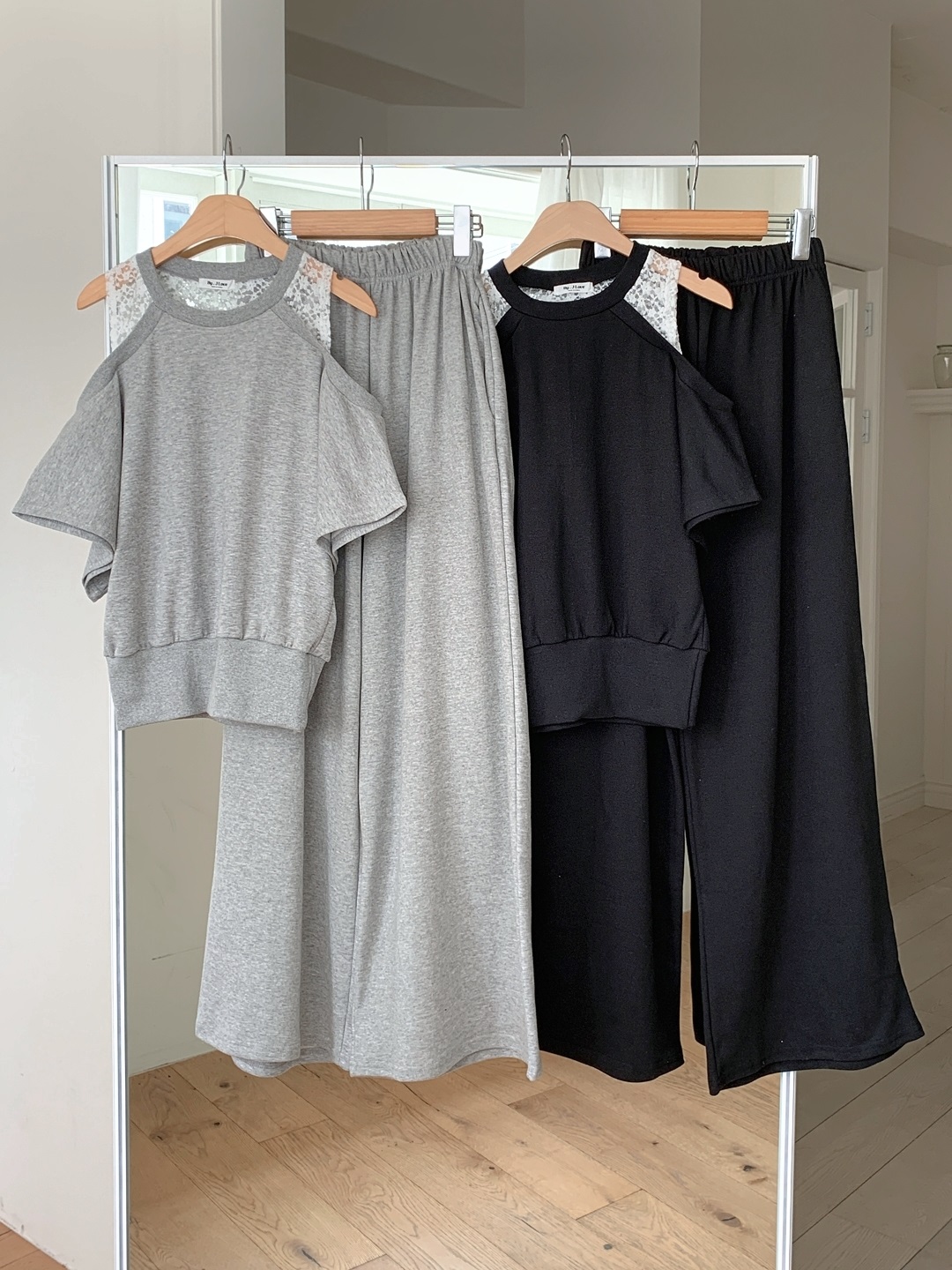 ロングオープンショルダーワイドレース配色ツーピース(トップス、ボトムス)パンツTシャツ | 詳細画像17
