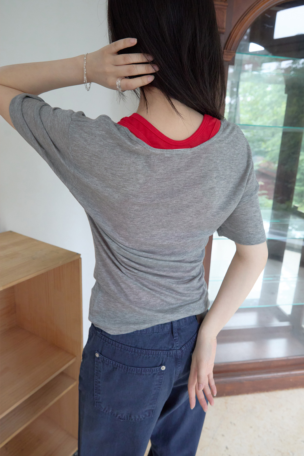 シースルーVネック無地TシャツSS | 詳細画像11