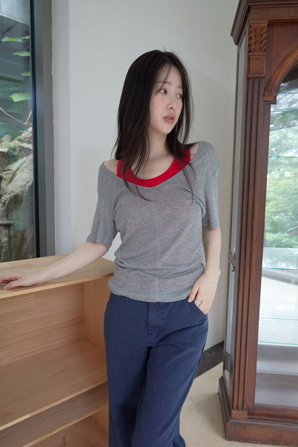 シースルーVネック無地TシャツSS | 詳細画像12