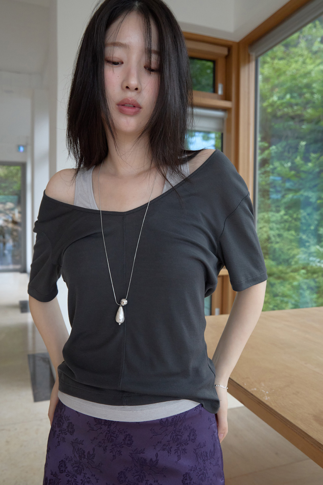 シースルーVネック無地TシャツSS | 詳細画像27