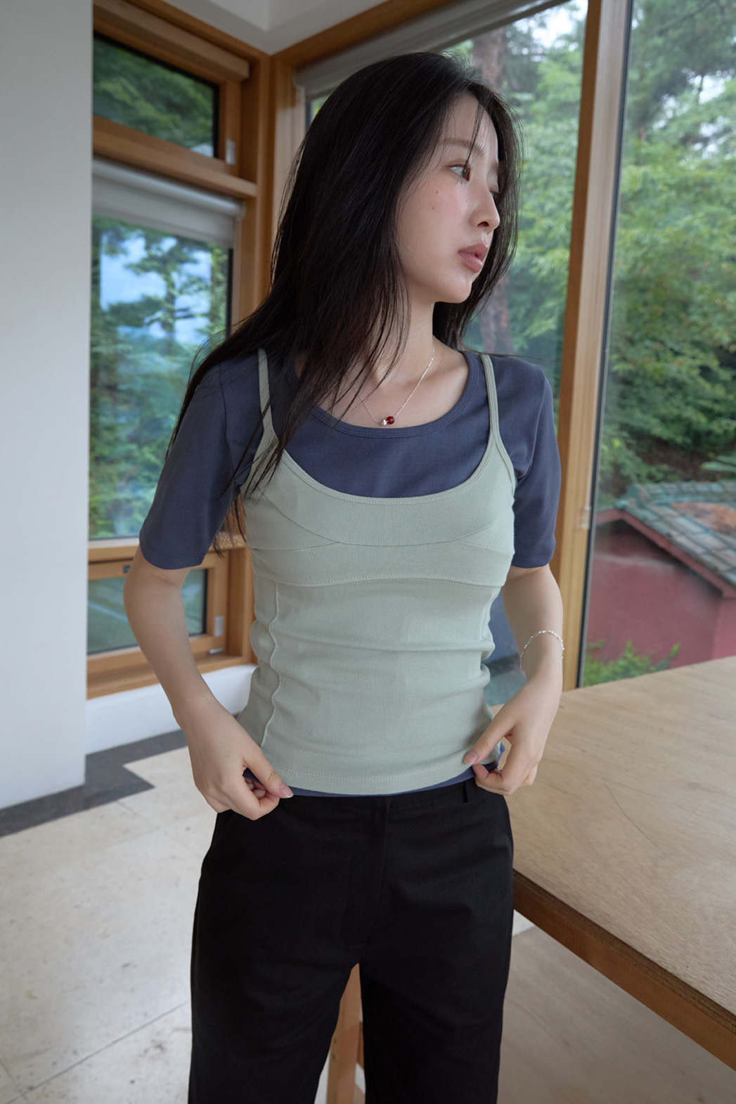 コットンUネッククロップドスリム無地キャミソールSS | 詳細画像15