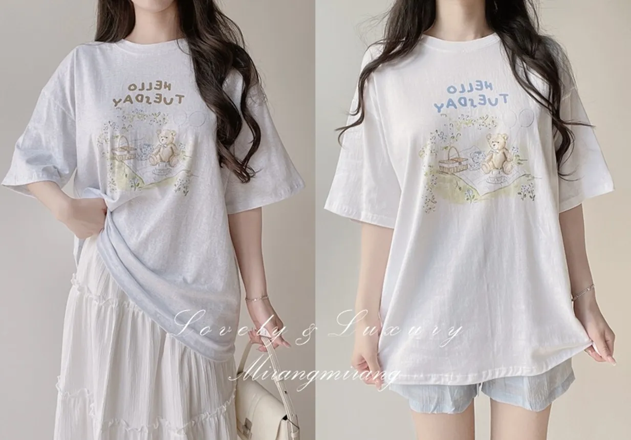ルーズ半袖プリントTシャツ | mirangmirang | 詳細画像1