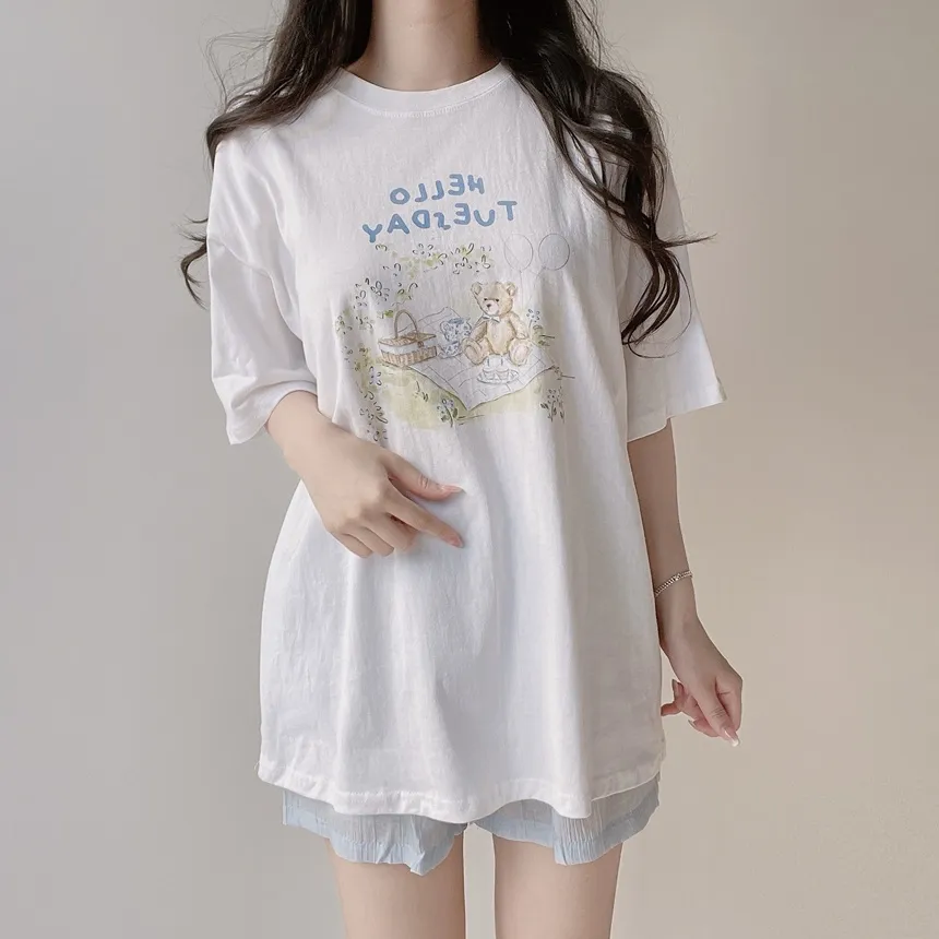 ルーズ半袖プリントTシャツ | mirangmirang | 詳細画像18