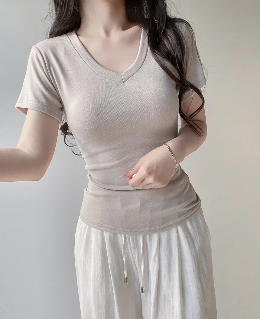 Vネック半袖Tシャツ | mirangmirang | 詳細画像8