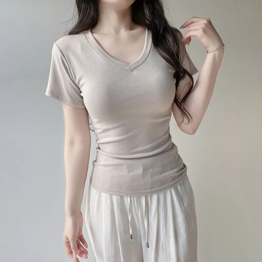 Vネック半袖Tシャツ | mirangmirang | 詳細画像9