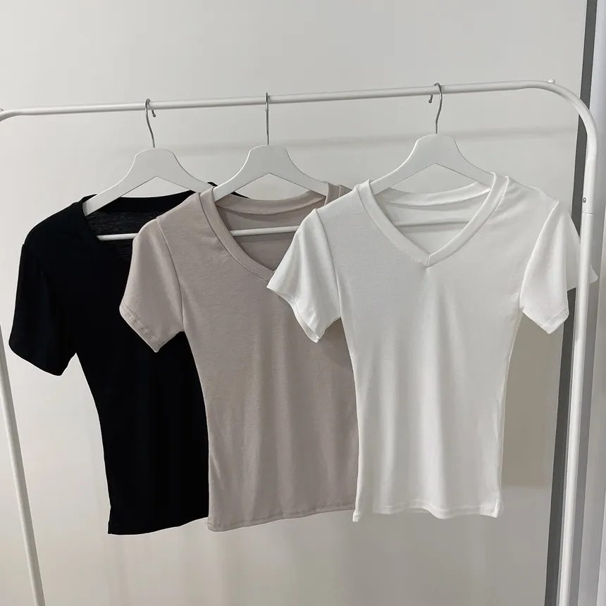 Vネック半袖Tシャツ | mirangmirang | 詳細画像12