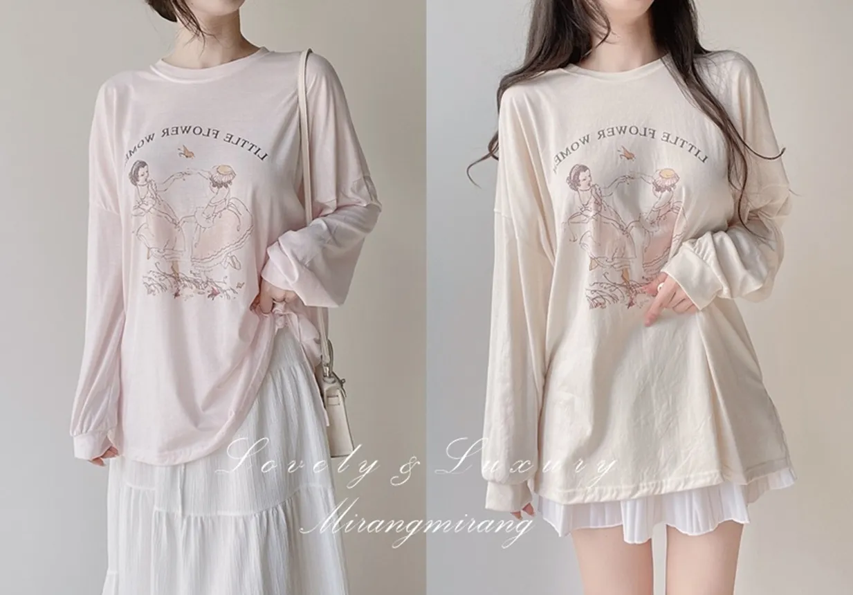 ルーズドロップショルダー長袖プリントTシャツ | mirangmirang | 詳細画像1