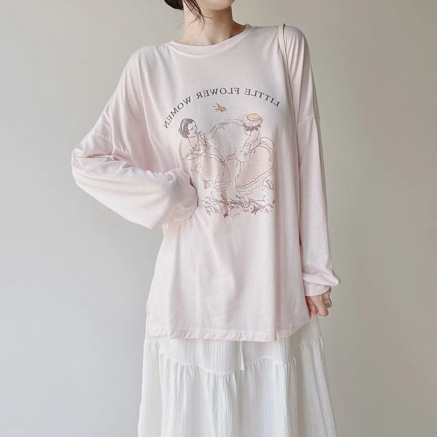 ルーズドロップショルダー長袖プリントTシャツ | mirangmirang | 詳細画像7