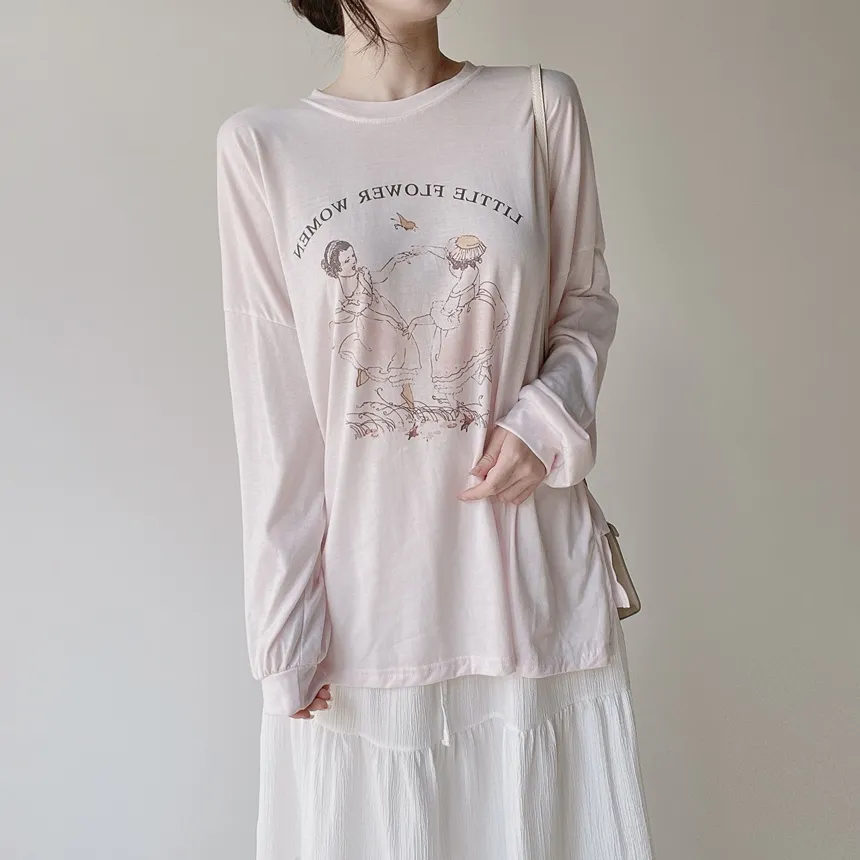 ルーズドロップショルダー長袖プリントTシャツ | mirangmirang | 詳細画像8