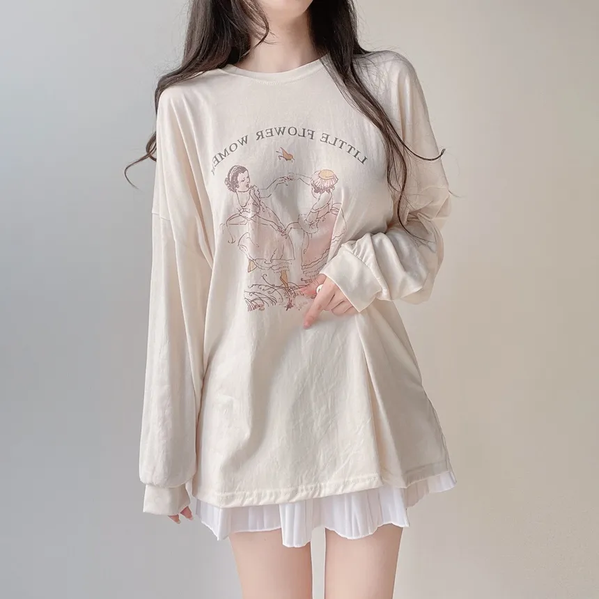 ルーズドロップショルダー長袖プリントTシャツ | mirangmirang | 詳細画像18