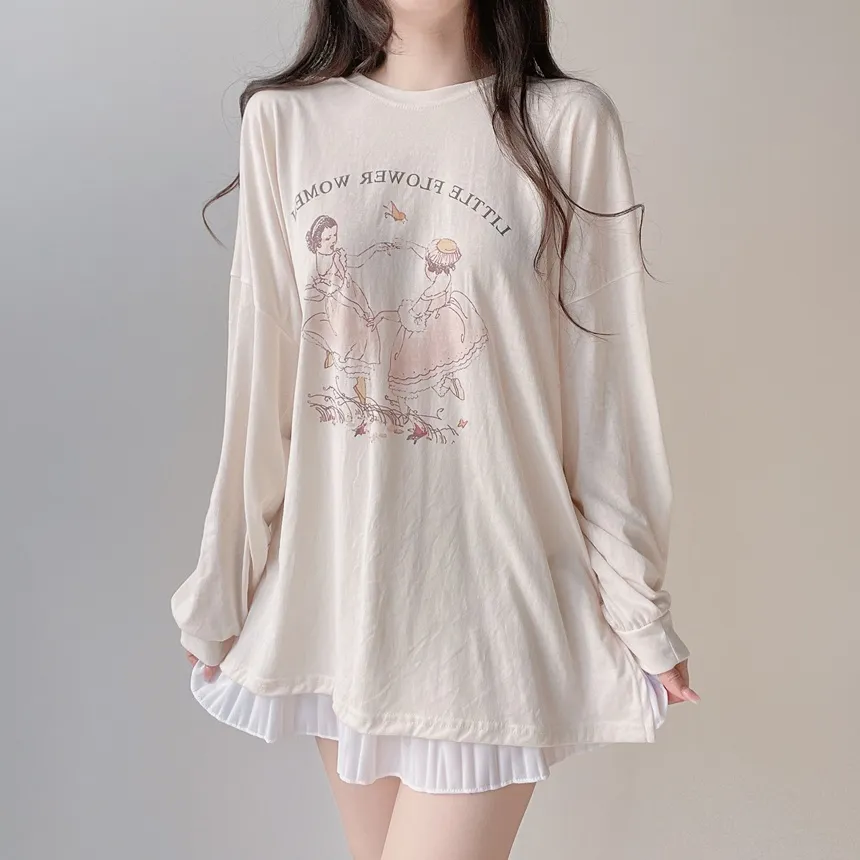 ルーズドロップショルダー長袖プリントTシャツ | mirangmirang | 詳細画像19
