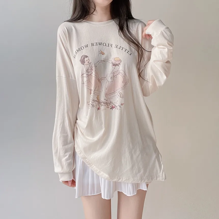 ルーズドロップショルダー長袖プリントTシャツ | mirangmirang | 詳細画像20
