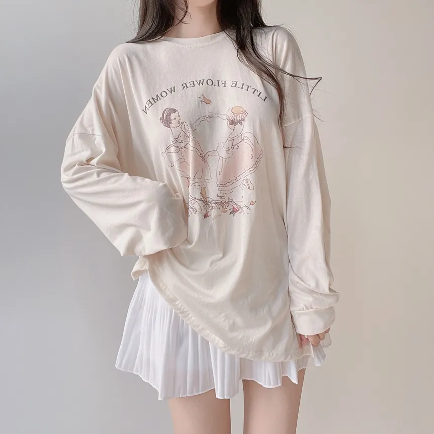 ルーズドロップショルダー長袖プリントTシャツ | mirangmirang | 詳細画像21