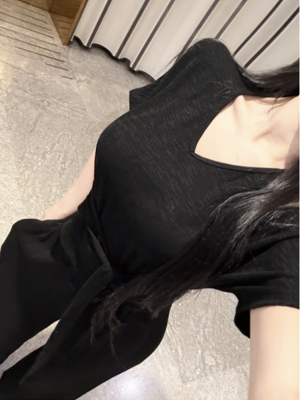 Vネックウエストゴム半袖ワイドセットアップパンツTシャツ | 詳細画像7