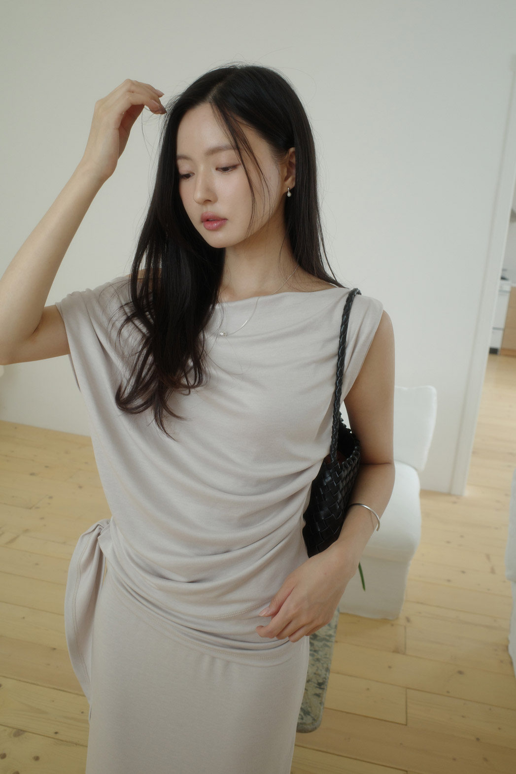 ドレープウエストゴムロングセットアップスカートベスト | DHOLIC | 詳細画像12