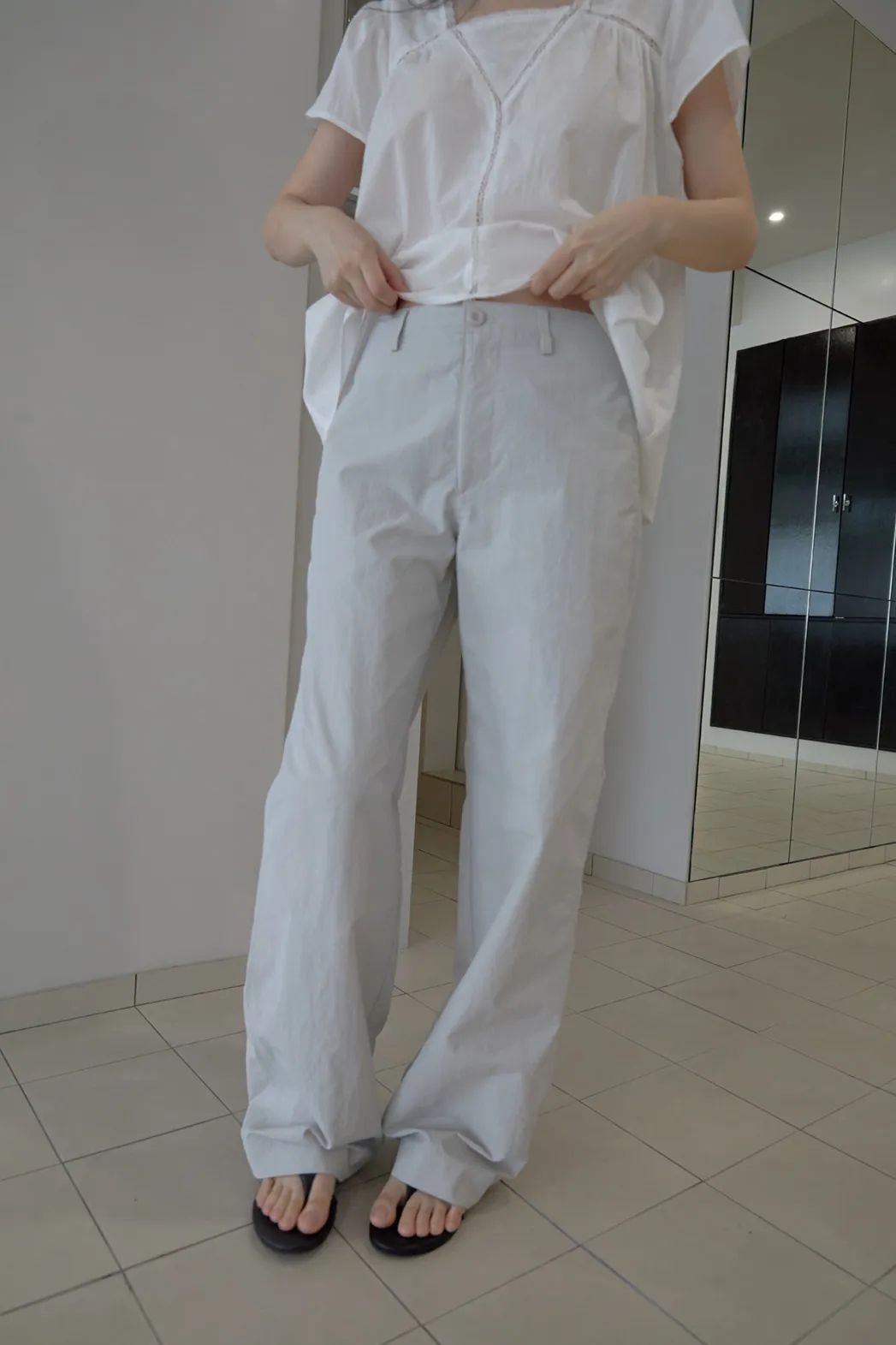 ナイロンストレートワイド無地パンツSS | 詳細画像1