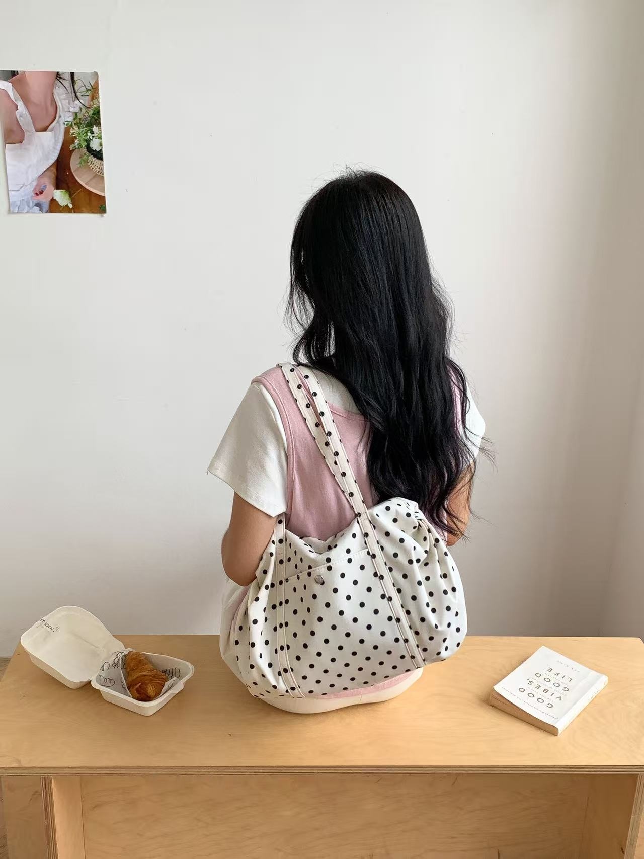 コットンジップアップドットトートバッグショルダーバッグ | 詳細画像7