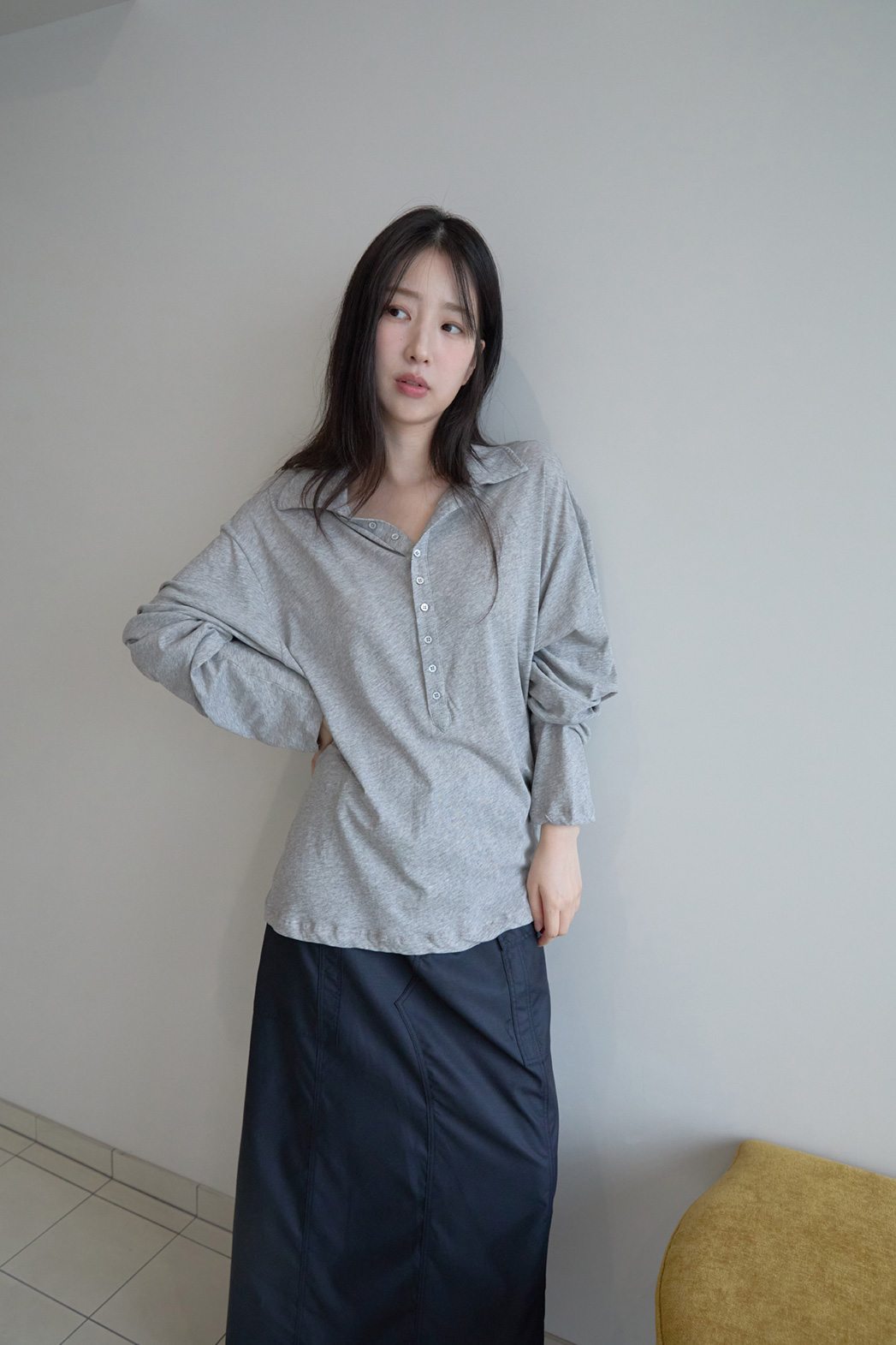 コットンボタンカラーオーバーサイズ無地TシャツポロカラーTシャツSSFW | 詳細画像18