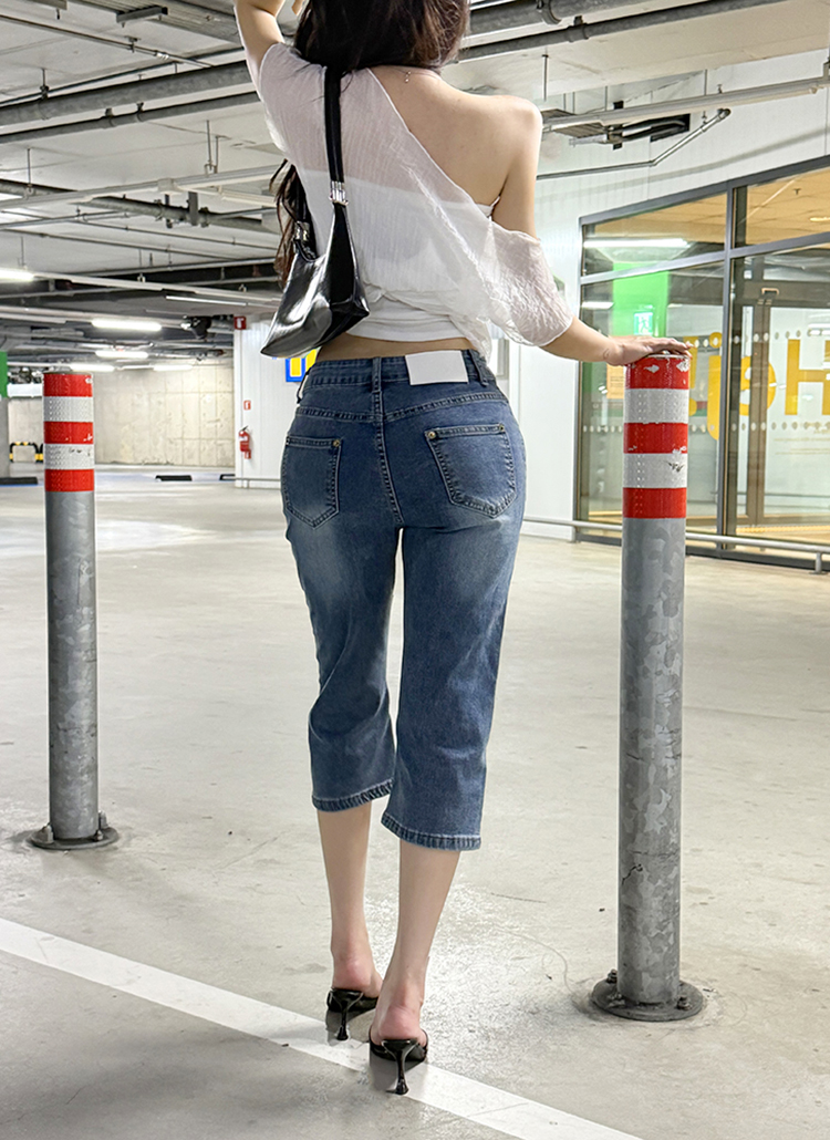 平成レトロ d.i.a JEANS デニムショートパンツ 七分丈ハイウエストウォッシングデニムパンツショートパンツ