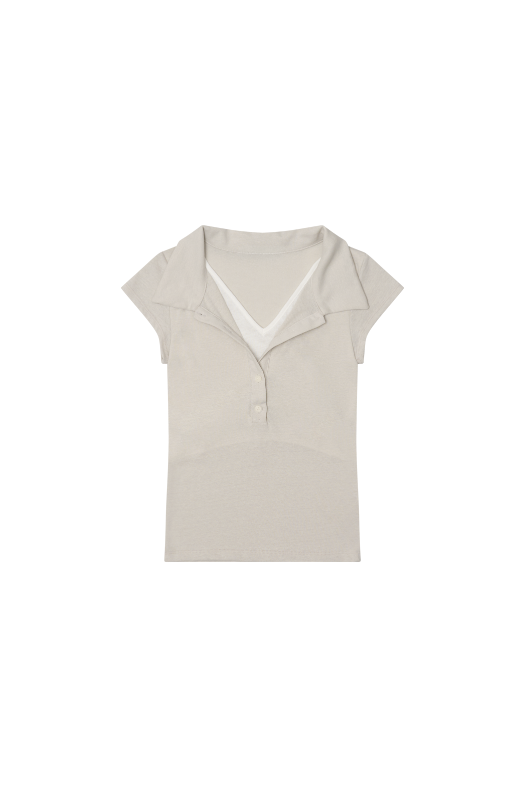 コットンボタンカラーヘンリーネックフレンチスリーブレイヤード風無地TシャツポロカラーTシャツSS | 詳細画像15