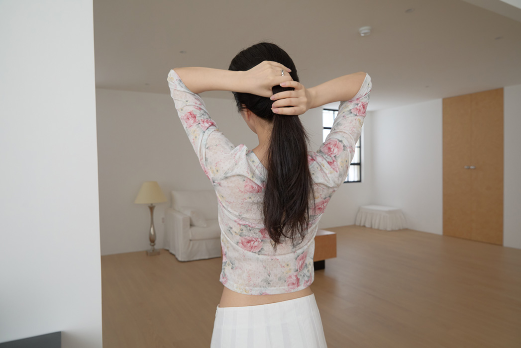 シースルークロップドスリム花柄TシャツSS | 詳細画像10