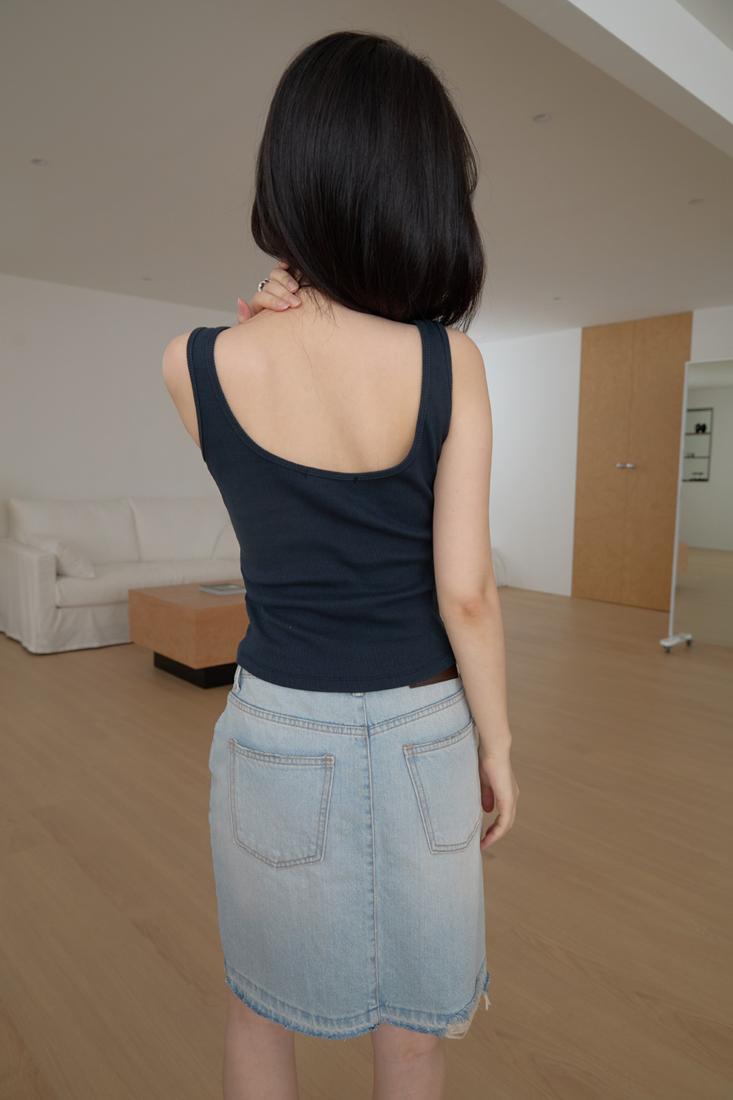 リブコットンクロップドスリムスクープネック無地ノースリーブSS | 詳細画像7