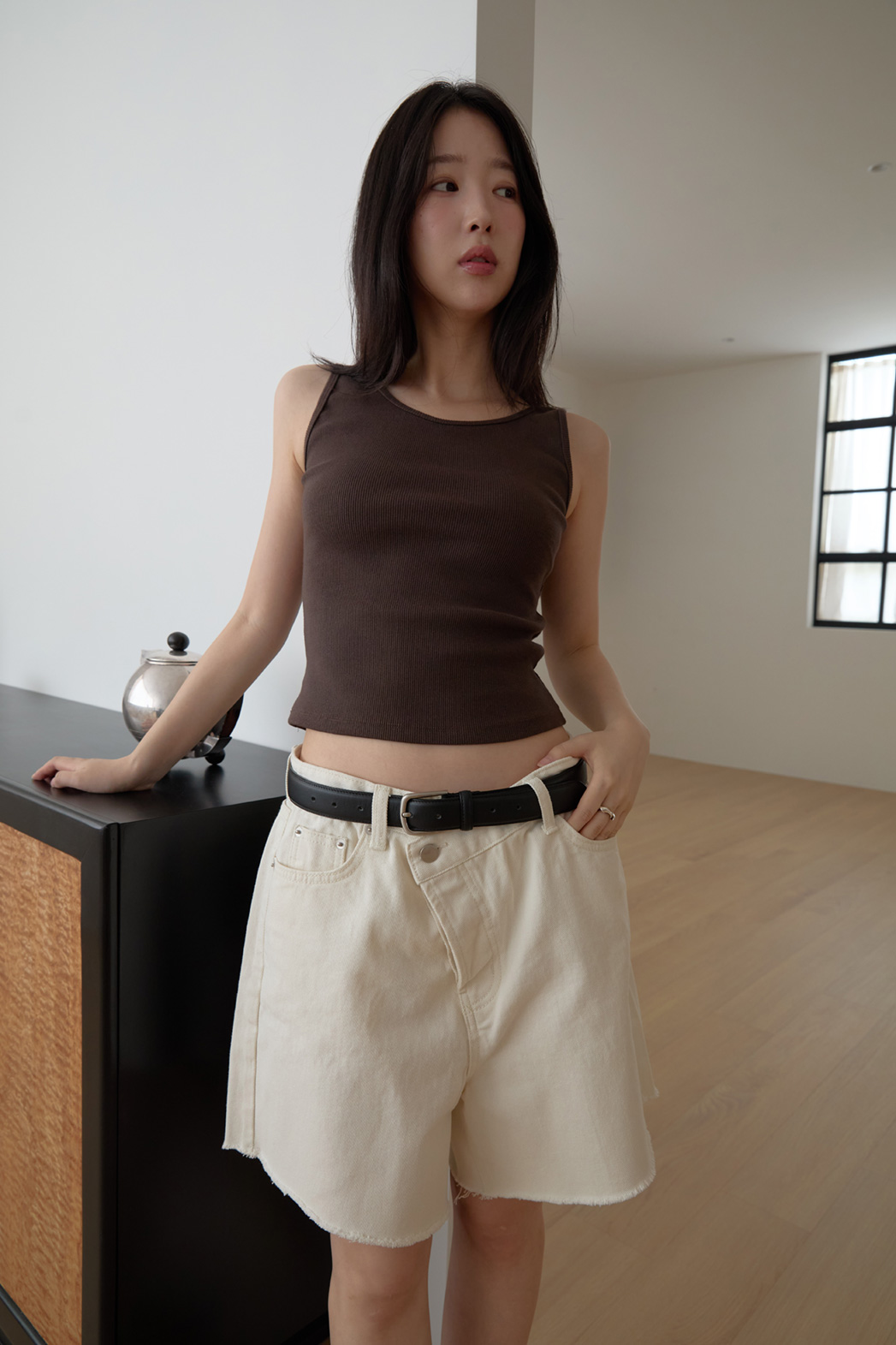 リブコットンクロップドスリムスクープネック無地ノースリーブSS | 詳細画像29