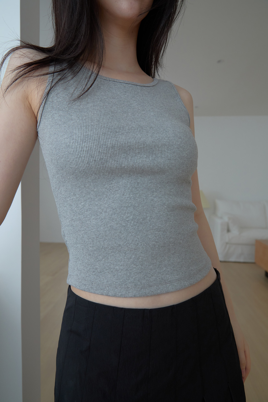 リブコットンクロップドスリムスクープネック無地ノースリーブSS | 詳細画像40