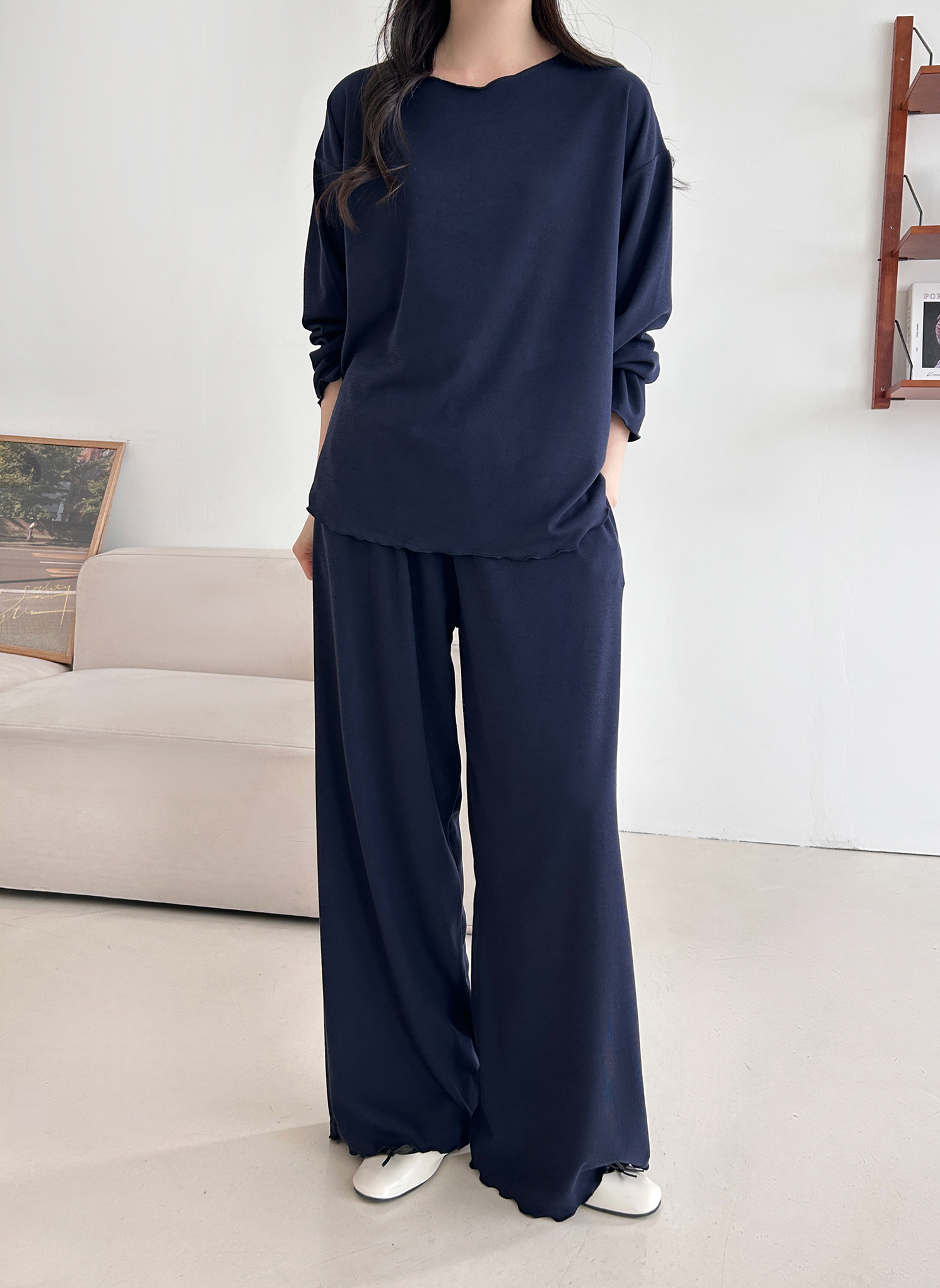 ウエストゴムルーズ長袖ワイドセットアップパンツTシャツ | 詳細画像7