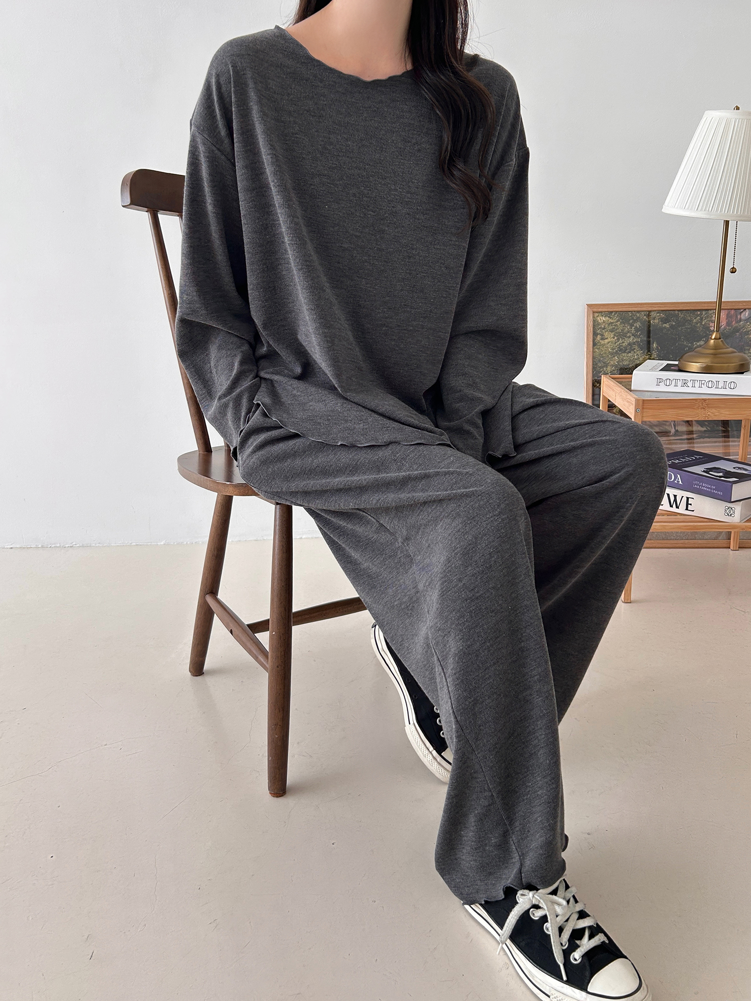 ウエストゴムルーズ長袖ワイドセットアップパンツTシャツ | 詳細画像9