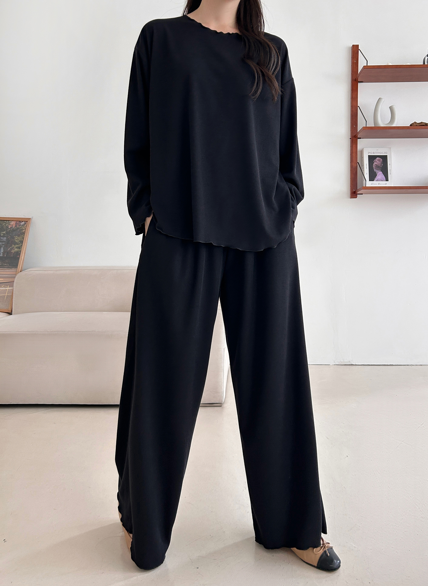 ウエストゴムルーズ長袖ワイドセットアップパンツTシャツ | 詳細画像12