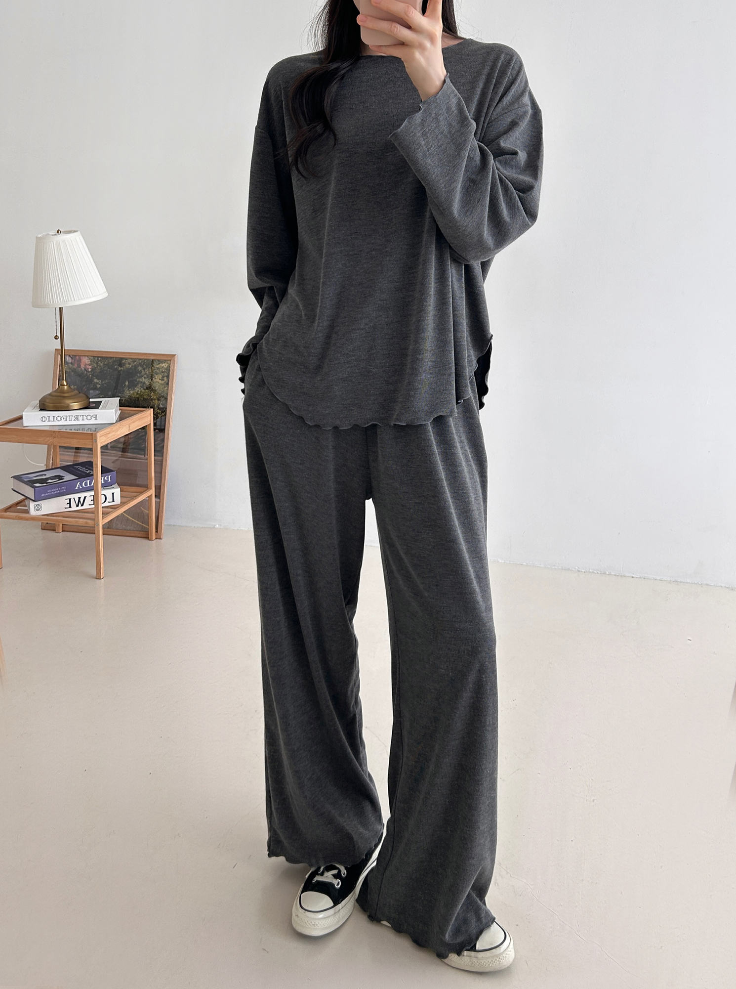 ウエストゴムルーズ長袖ワイドセットアップパンツTシャツ | 詳細画像19