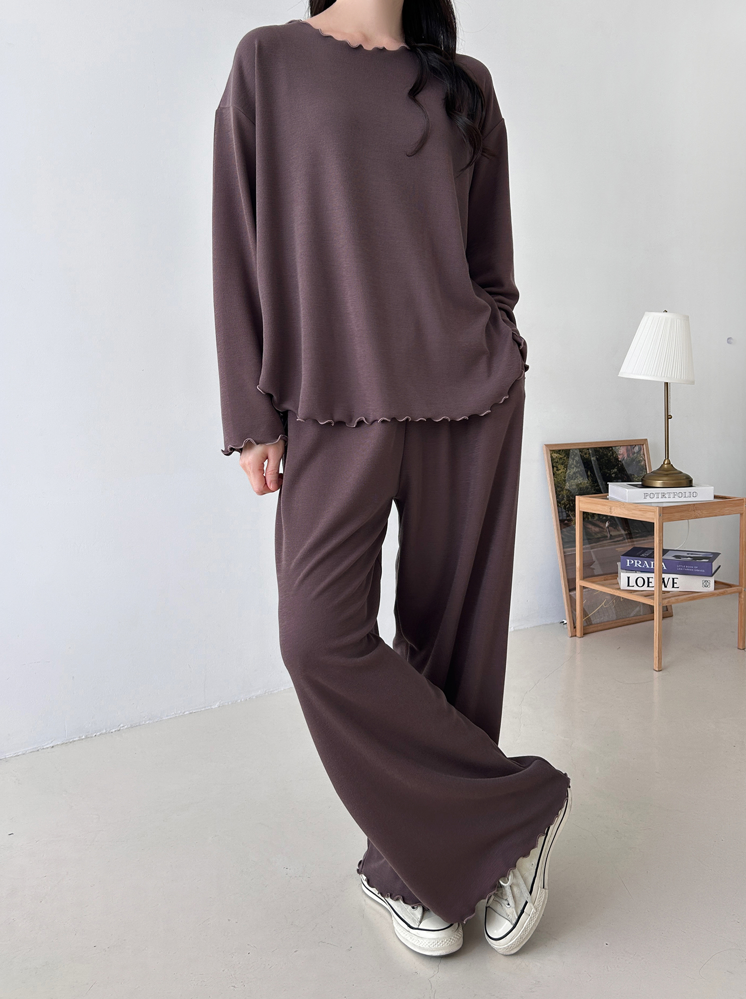 ウエストゴムルーズ長袖ワイドセットアップパンツTシャツ | 詳細画像24