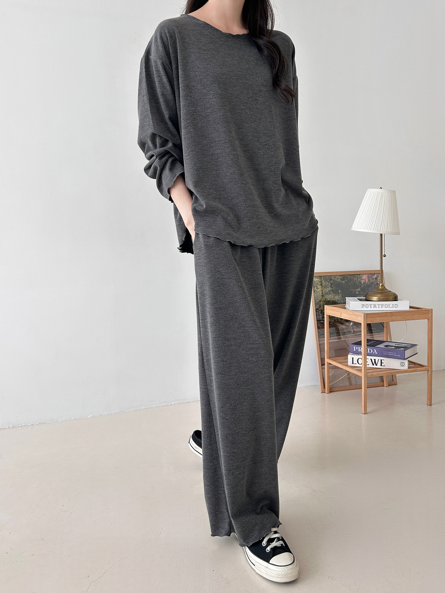 ウエストゴムルーズ長袖ワイドセットアップパンツTシャツ | 詳細画像43