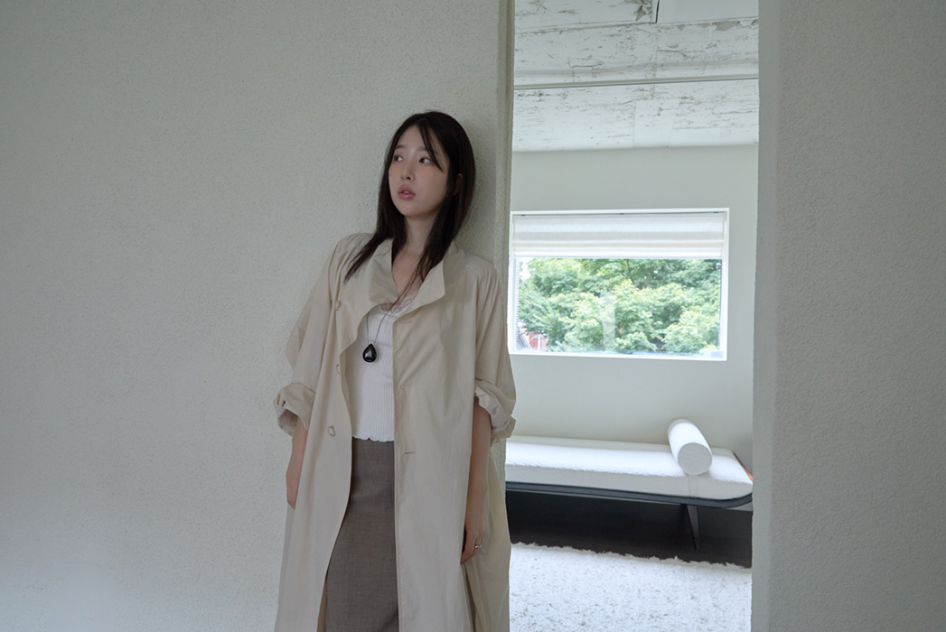 ナイロンボタンハイネックロング無地トレンチコートFW | 詳細画像9