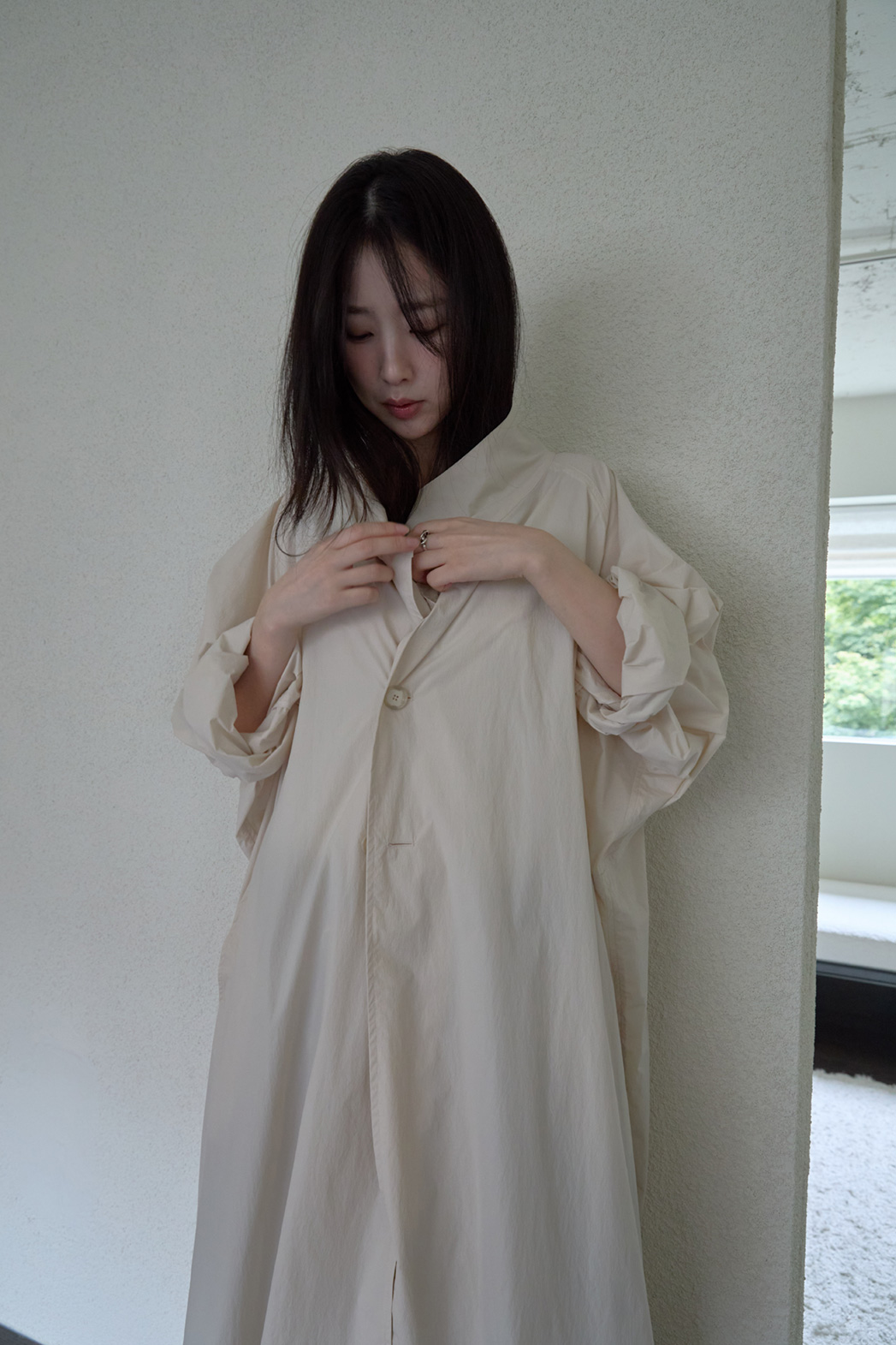 ナイロンボタンハイネックロング無地トレンチコートFW | 詳細画像10