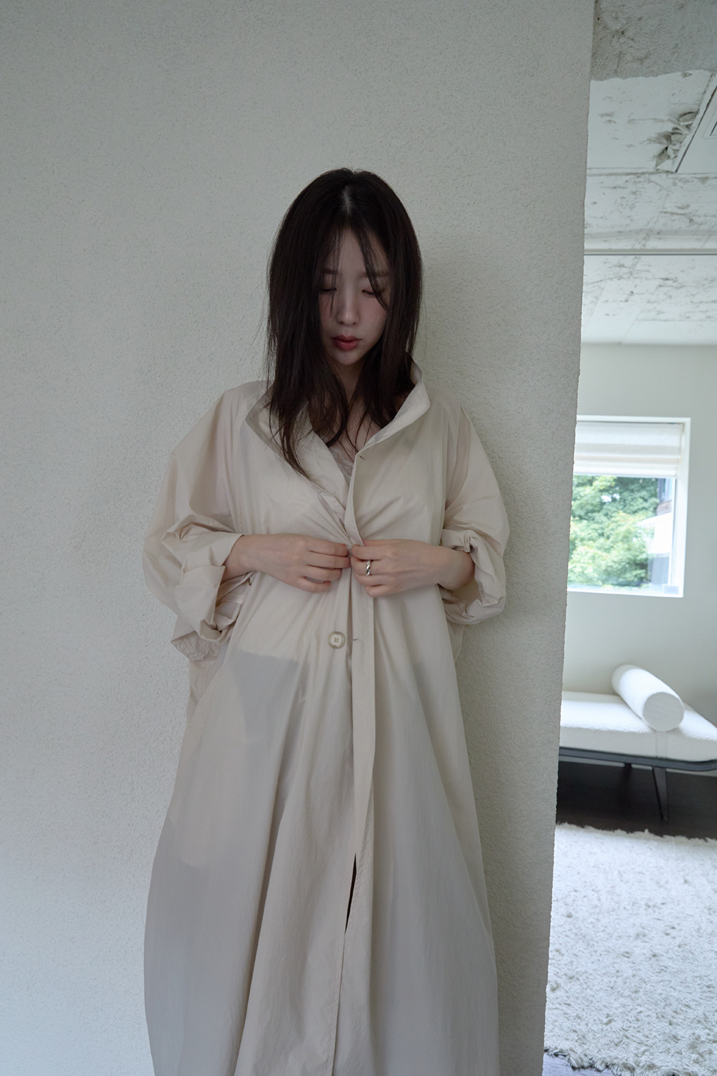ナイロンボタンハイネックロング無地トレンチコートFW | 詳細画像11